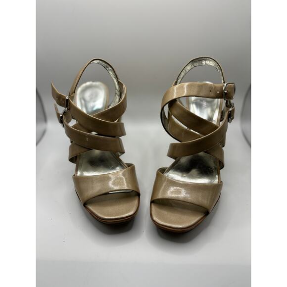 Gold and Tan 5 inch heel Strappy Sandals - Picture 1 of 4